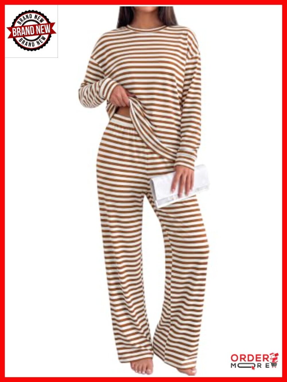 Women's 2-Piece Striped Lounge Set Cotton Elastane Wide Leg Tracksuit Relaxed